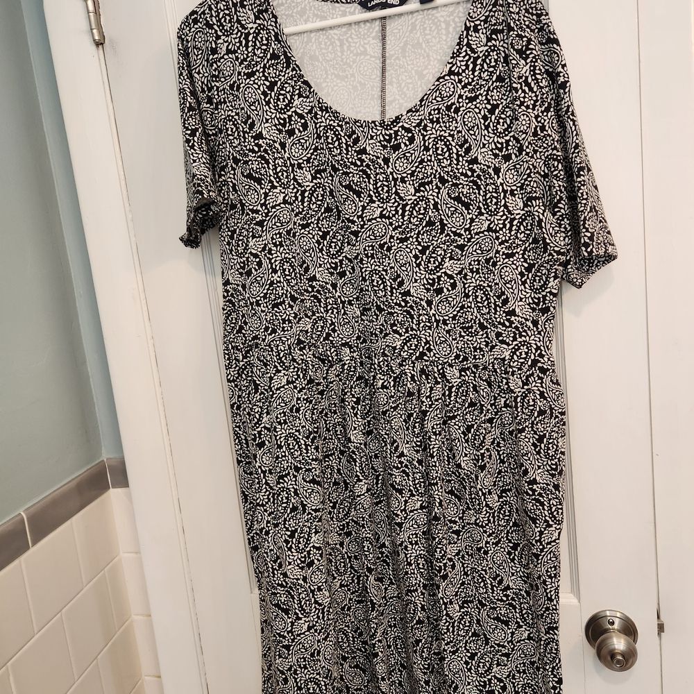 Lands' End Black and White Paisley Dress